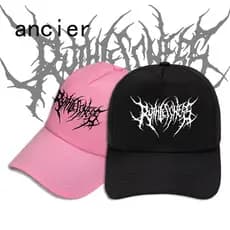 Boné de Beisebol Ajustável Bordado Estilo Gótico Punk Masculino Fancier, Boné Esportivo Preto Puro, Boné Hip-Hop Feminin