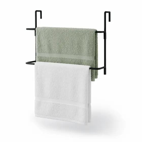 Suporte Toalha Duplo para BOX, Toalheiro em aço Branco e Preto