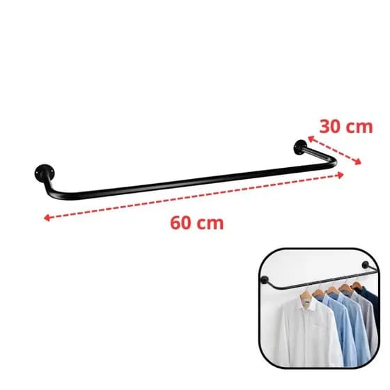 Arara Parede Cabideiro 60 cm para Loja, Quarto, Closet Preto e Branco