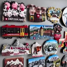 Cabana de Esqui Swiss Cow, Relógio Gota d'Água, Ímã de Resina para Geladeira, Lembrança Turística, Ferrovia Jungfrau, Lu
