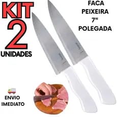 KIT 2 Faca Chef 7” Aço Inox Profissional 25,9 cm Ultra Afiada Carnes Legumes Cozinha, Faca Peixeira.