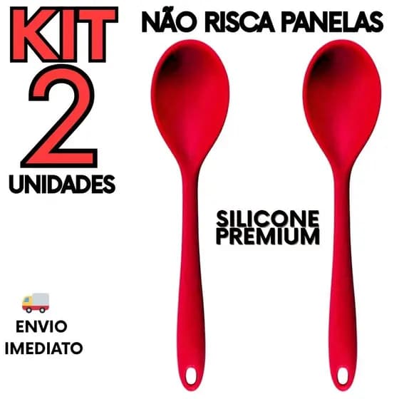 Kit 2 Colheres de Silicone Cozinha Resistente ao Calor Não Risca Panelas Antiderentes Envio Rápido