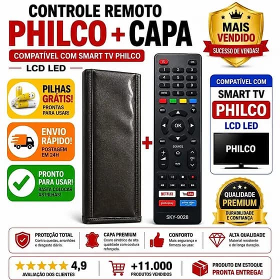 Controle Remoto Compatível Philco Smart TV LED LCD + Capa Premium Envio Rápido