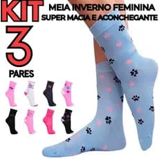 Kit 3 Meias Femininas Cano Longo  Super Conforto, Macias e Não Apertam Envio Imediato