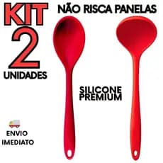 Kit 2 Utensílios Silicone – Colher e Concha Vermelha Antiaderente | Não Risca Panelas