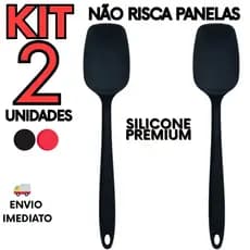 Kit 2 Espátula de Silicone Reta Alta Temperatura Não Risca Panelas Antiaderente Utensílio de Cozinha
