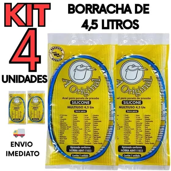 KIT 4 Vedação Silicone 4,5L para Panela de Pressão Anel de Reposição Universal Alta Resistência