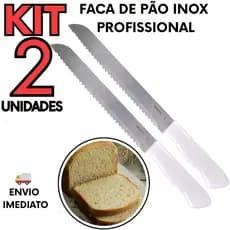Kit 2 Faca de Pão 8” Inox Serrilhada Profissional Corte Preciso Bolo Torta