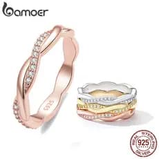 Anel Simples Bamoer em Prata 925, Adequado para Mulheres/Meninas