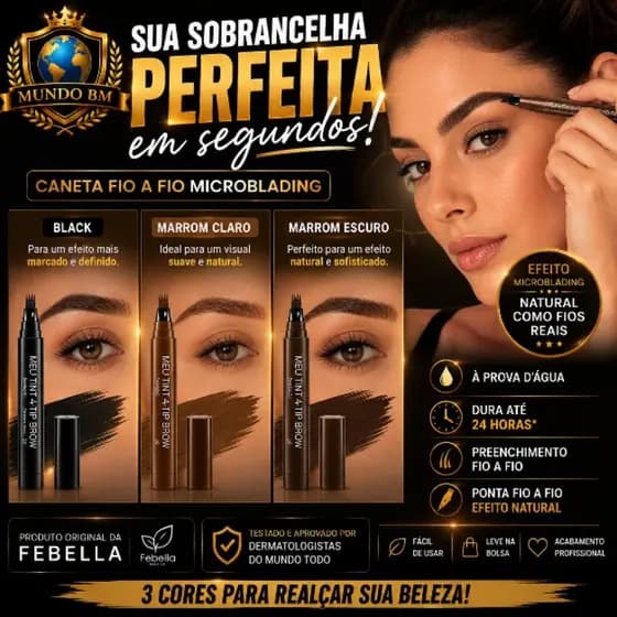 💖 Caneta Fio a Fio para Sobrancelhas Microblading Febella Efeito Natural À Prova d'Água 24 Horas Delineador tebori