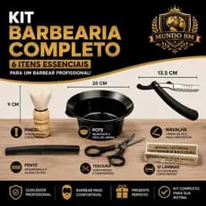 Kit Barbearia Profissional Completo | Variações com 1 a 6 Itens | Navalha, Pincel, Pente, Tesoura, Pote e Lâminas