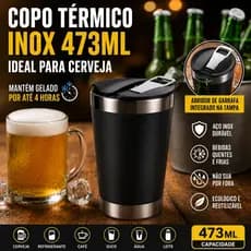 Copo Térmico Inox 473ml com Abridor de Garrafa Tampa para Cerveja Refrigerante Café