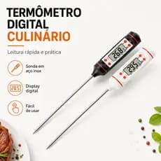 Termômetro Digital Culinário Espeto Cozinha Carne Churrasco Óleo Leite Preto Branco