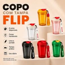 Copo Coffee Cup com Tampa Flip Translúcido Leve Portátil 6 Cores 400ml