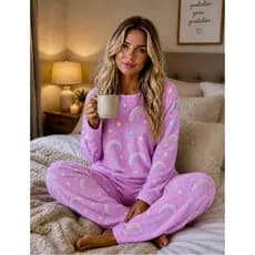 Pijama Feminino Longo Peludinho Soft Inverno Premium – Quentinho Confortável