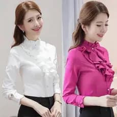 Blusa Feminina Elegante De Renda Com Gola Alta E Manga Curta Detalhe De Pérola X3VC