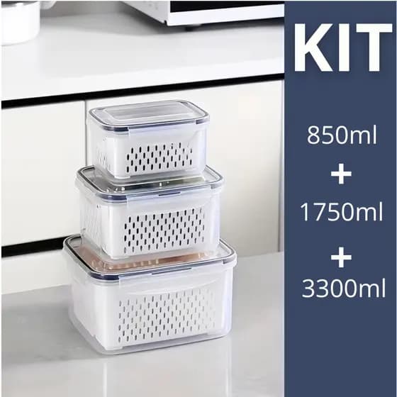 Kit 3 potes Organizadores Geladeira Organizador Alimentos Vegetais Cozinha