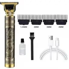 Maquininha Acabamento T9 Vintage Dragão Cortador de Cabelo Profissional Sem Fio USB com 4 Pentes Limitadores