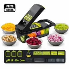 Picador Vegetal 16 em 1 Manual Cortador Dados Fatias Ralador para Legumes e Frutas Utensílio de Cozinha