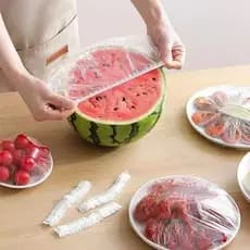 Kit 100  Capas Plásticas Descartáveis com Elástico para Alimentos, Conservação de Alimentos em Tigelas e Frutas