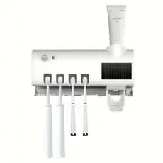 Esterilizador de Escova Dental UV com Dispenser Automático de Pasta, Suporte de Parede Sem Perfuração para Banheiro