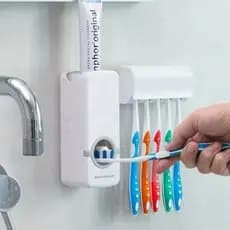 Dispensador Automático de Pasta Dental Porta 5 Escovas Suporte Adesivo para Banheiro Casa