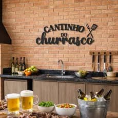 Escrita Mdf Cantinho do Churrasco Parede Decoração Casa Área Gourmet