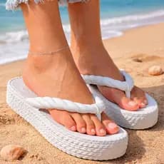 Chinelo Feminino Trançado Plataforma  Macia Casual Moda Praia