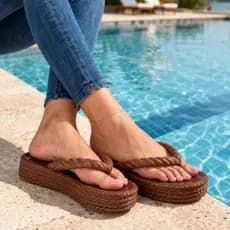 Chinelo Feminino Plataforma Trançado Ortopédico Confortável