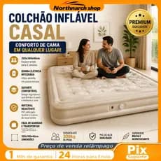 Colchão Inflável Automático Casal com Bomba Embutida para Camping Equipamento 200×150×40cm