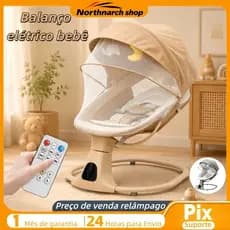 Cadeira de balanço elétrica para bebê com música, mosquiteiro e movimento automático