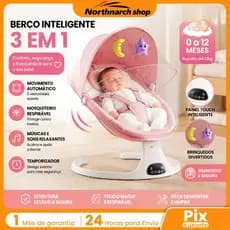 Cadeira de Balanço Elétrica para Bebê com Música, Mosquiteiro, Controle Remoto e Timer  0 a 12 Meses Portátil e Segura
