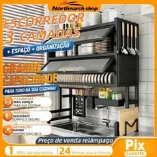 Escorredor De Louça 105cm Cozinha Suspensa Pia Rack Organizador Estante poeira porta armário