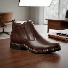 Bota Masculina De Couro Sapato Social Botinha Costurada a Mão Calçe Facil com Zíper em Promoção