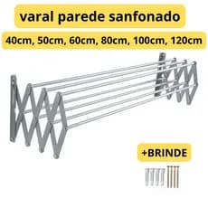 Varal De Roupa Retratil sanfonado Parede diversos tamanhos 50cm 60cm 80cm 100cm