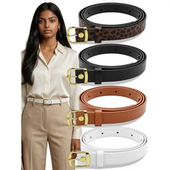 Kit4 Cinto Feminino Elegante Blogueira Fino 2cm Da Moda Fivela Básica Couro Sintético - Flor