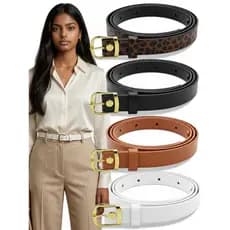 Kit4 Cinto Feminino Elegante Blogueira Fino 2cm Da Moda Fivela Básica Couro Sintético - Flor