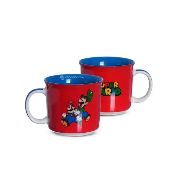 Caneca Tom Super Mario Bros 350ml Cerâmica Zona Criativa Vermelho Geek Licenciada
