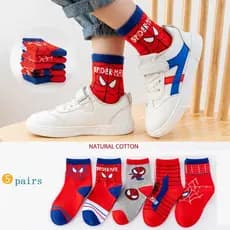 5 pares de meias infantis de algodão respirável com estampa do Homem-Aranha, adequadas para crianças/meninos usarem em t