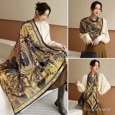 Lenço de Seda Luxuoso 110*110cm, Lenço Quadrado Feminino, Lenço Estampado, Xale, Lenço de Praia de Cetim, Lenço CAFE
