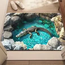 Tapete de banheiro em 3D simulando crocodilo, capacho de entrada visualmente impressionante, boa absorção de água e resi