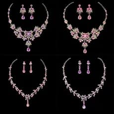 Conjunto de colar e brincos em formato de gota de ametista, joias de noiva elegantes e luxuosas.