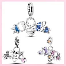Pingente Original Double Boy em Prata Esterlina 925, adequado para pulseiras, colares e joias femininas 46PE