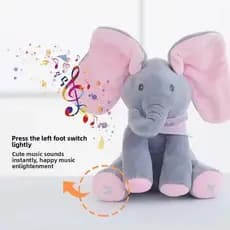 Brinquedo de elefante cantante de desenho animado, com orelhas, movimento elétrico, brinquedo de pelúcia macio, presente