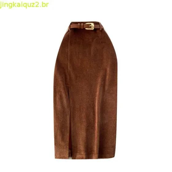 Nova Saia Retrô Feminina Com Fenda Outono Inverno Comprimento Médio Estilo Coreano Cintura Alta Linha A Elegante Saias