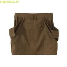 P PB & ZA Primavera Novo Estilo 2025 Primavera Novo Estilo Moda Casual Slimmer Look Saia Cargo de Cintura Média 2091002
