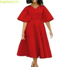 vestido longo Feminino Novo De Manga Larga Com Decote Em V Temperamento Elegante Saia Grande plus size