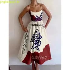 Vestido de alcinha com estampa simétrica de estilo étnico, novo modelo em promoção (28467) 8842