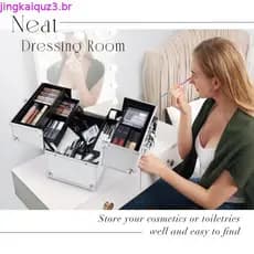 FRENESSA Makeup Train Case Makeup Organizer Box Portable Cosmetic Travel Case with Lock 4 Trays Aluminum Hard Vanity Box