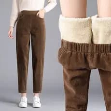 Calça De Bombazina De Pelúcia Espessa Casual Feminina De Outono Quente E Inverno Cintura Alta Harém